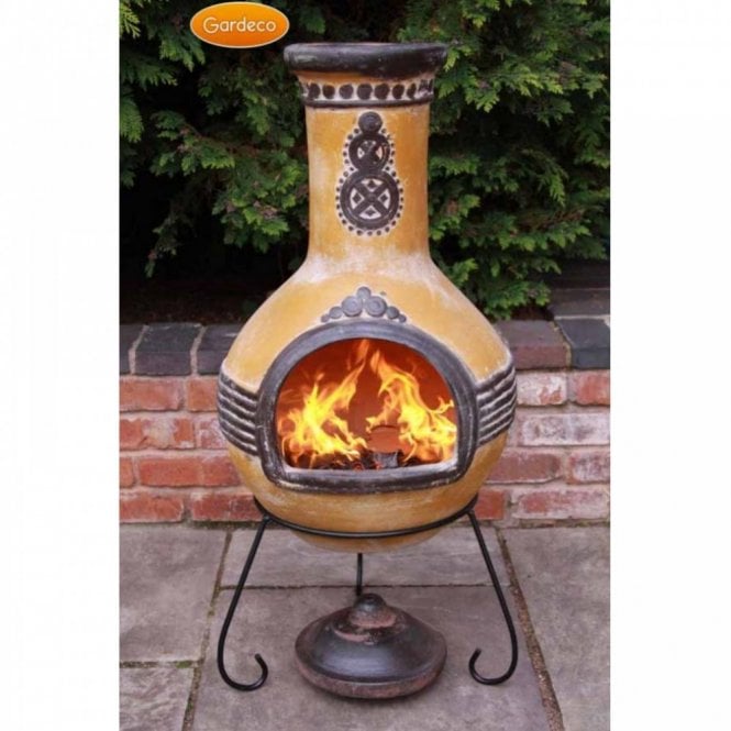 Gardeco Extra Large Azteca Yellow Mexican Garden Chimenea Patio Fire