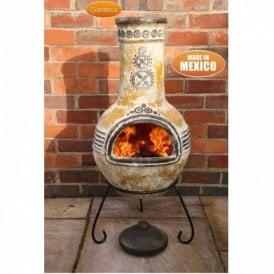 Large Mexican Clay Chimenea Azteca Yellow