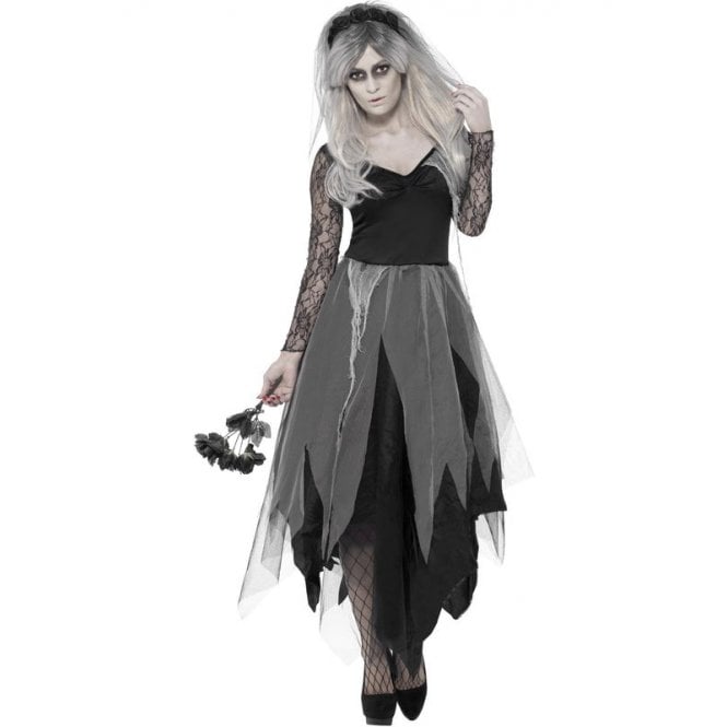 Smiffys. Graveyard Bride Costume With Rose Veil Size Small (UK 8-10)